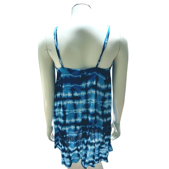 Cotton Express Blue Tie Dye Spaghetti Strap Rayon Hi Lo Blouse Size Small - Picture 3 of 8